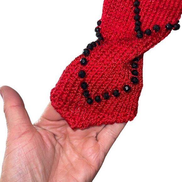 Vintage Womens Sweater Size Small Red Knit Jeweled Puff Shoulder Boat Neck - Picture 7 of 10